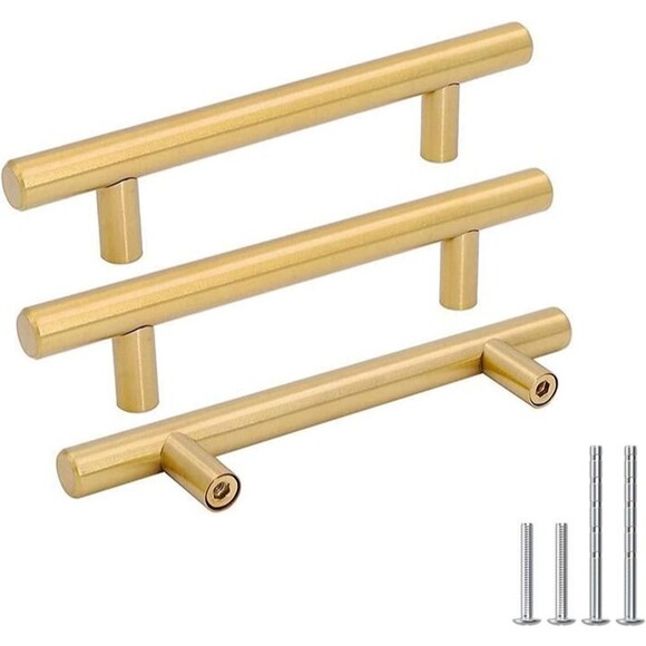 Warm Gold 3-1/4 Inch Cabinet Handles Dresser Pulls Brushed Brass Drawer Handles - Picture 1 of 3